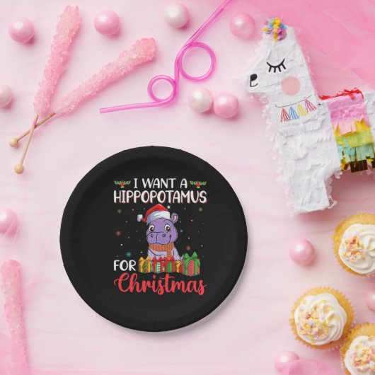 Ich wollte einen Hippopotamus zu Weihnachten Pappteller (Party)