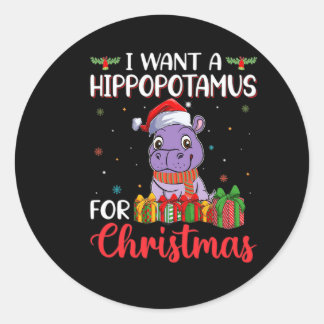 Ich wollte einen Hippopotamus zu Weihnachten Runder Aufkleber