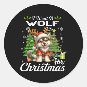 Ich Wollte einen Wolf für Weihnachten Niedliche Ge Runder Aufkleber