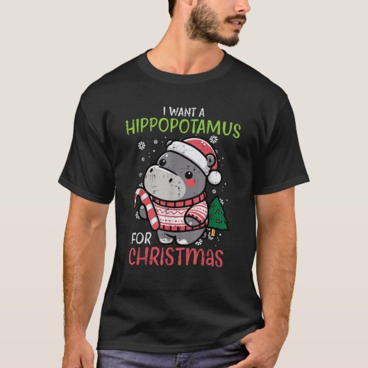 Ich Wollte Hippopotamus für Weihnachten Hippo Weih T-Shirt (Vorderseite)