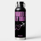 Ich wollte zu Fly Today, Heart & Airplane, Pink Cu Trinkflasche (Vorderseite)