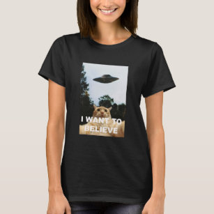 Ich Wollte zu glauben UFO Funny Cat Selfie T-Shirt