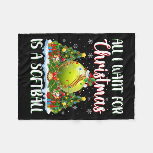 Ich Wollte zu Weihnachten ist ein Softball-Weihnac Fleecedecke (Vorderseite (Horizontal))