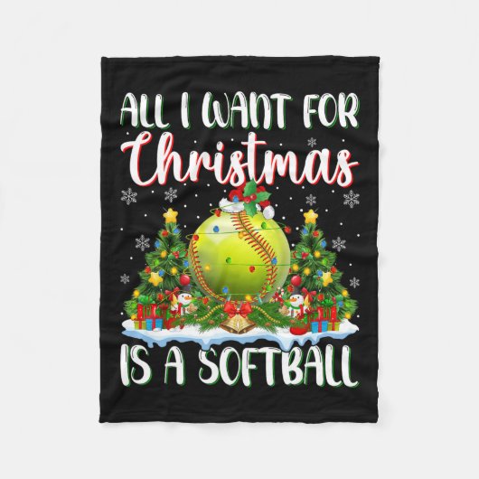 Ich Wollte zu Weihnachten ist ein Softball-Weihnac Fleecedecke (Vorderseite)