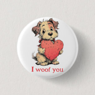 Ich wuffe dich Vintage Puppy Herz Valentinstag Button