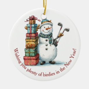 Ich wünsche Birdies! - Lächelndes Snowman-Ornament Keramik Ornament