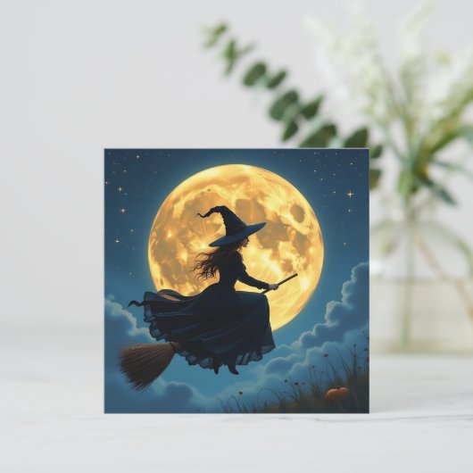 Ich wünsche dir ein wackeliges Halloween | Hexe Karte (Stehend Vorderseite)