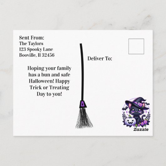 Ich wünsche dir ein wackeliges Halloween | Hexe Postkarte (Rückseite)