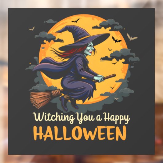 Ich wünsche dir eine glückliche Halloween-Hexe auf Fensteraufkleber (Blatt 2)