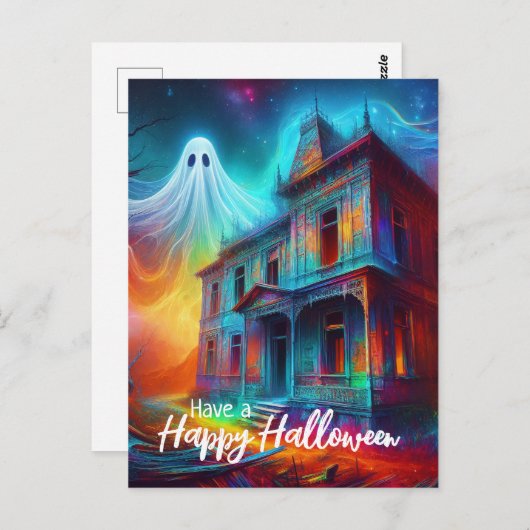 Ich wünsche Euch ein frohes Halloween Spuk House u Postkarte (Vorne/Hinten)