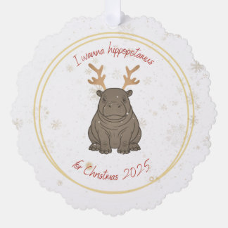 Ich wünsche mir ein Nilpferd-Rentier zu Weihnachte Ornament Karte
