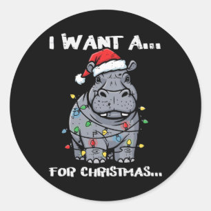 Ich wünsche mir ein Nilpferd zu Weihnachten Lustig Runder Aufkleber