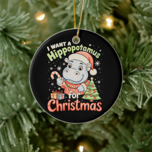 Ich wünsche mir ein Nilpferd zu Weihnachten Nilpfe Keramik Ornament