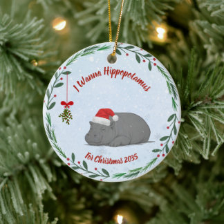 Ich wünsche mir ein Nilpferd zu Weihnachten Orname Keramik Ornament