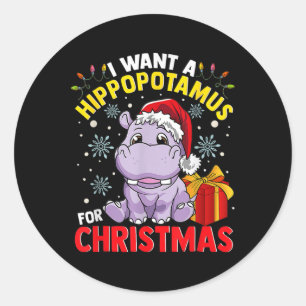 Ich wünsche mir einen Nilpferd zu Weihnachten  Runder Aufkleber