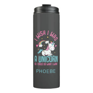 Ich Wünschte, Ich Wäre Ein Einhorn Süßes Cartoon I Thermosbecher