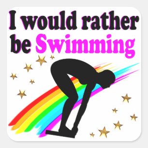 ICH WÜRDE eher SCHWIMMEN PINK RAINBOW DESIGN Quadratischer Aufkleber