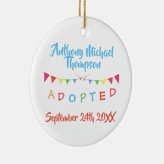 Ich wurde Fahnen-Gewohnheit Name-Datum adoptiert Keramik Ornament (Rechts)