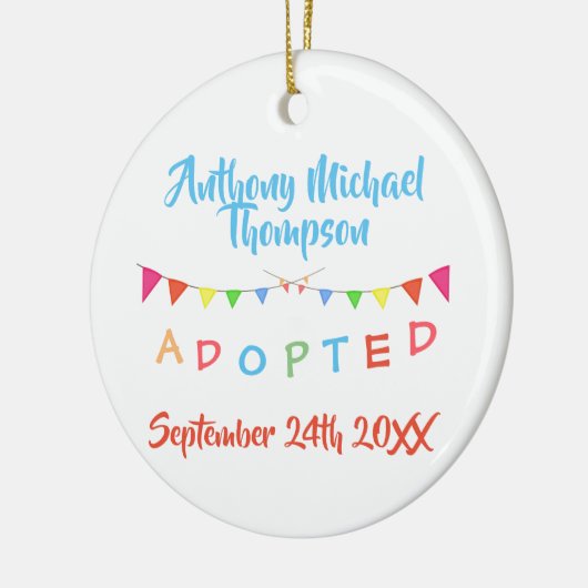 Ich wurde Fahnen-Gewohnheit Name-Datum adoptiert Keramik Ornament (Links)