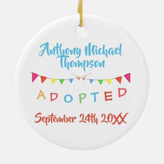 Ich wurde Fahnen-Gewohnheit Name-Datum adoptiert Keramik Ornament (Hinten)