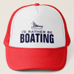 Ich würde lieber einen Hut für Skipper fahren Truckerkappe<br><div class="desc">Ich würde lieber einen Hut für Skipper boten. Sportliche Geschenkidee für Segler oder Rentner. Kleines Fischerboot / Speedboat Design mit humorvollem Zitat. Wasserschiff/Schiffsbild. Wassersport / Freizeitgestaltung.</div>