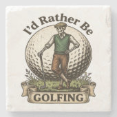 Ich würde lieber Golf spielen  Steinuntersetzer (Vorderseite)