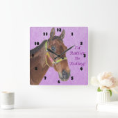 Ich würde lieber reiten! Pferd Quadratische Wanduhr (Zuhause)