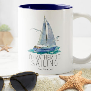 Ich würde lieber segeln Zitat - Aquarell-Segelboot Zweifarbige Tasse