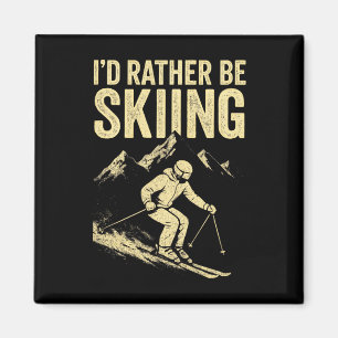 Ich würde lieber Ski fahren - Skifahren Bergsilhou Magnet