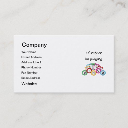 Ich würde vielmehr Bingo spielen Visitenkarte (Vorderseite)
