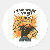 Ich Yam, was ich Yam Popeye Cartoon Zitat Classic Runder Aufkleber (Vorderseite)