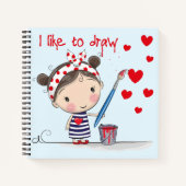 Ich Zeichn gerne Niedlich Cartoon Girl mit Bun Notizblock (Vorderseite)