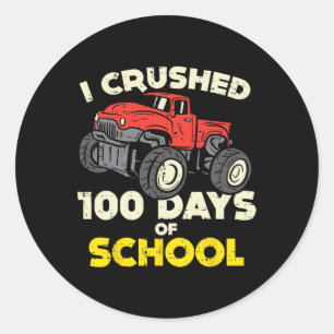 Ich zerbrach 100 Tage Schulmonster Truck 100 Tage Runder Aufkleber