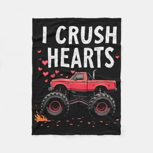 Ich zerdrücke Herzen Monstertruck Valentinstag Jun Fleecedecke (Vorderseite)