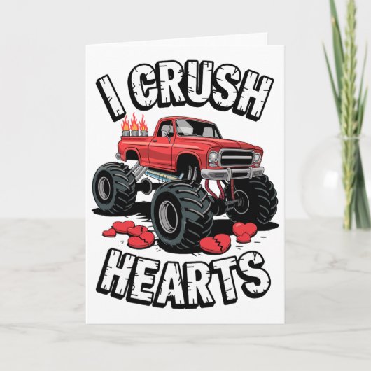 Ich zerquetsche Herzen Valentins-Monstertruck für  Karte (Vorderseite)