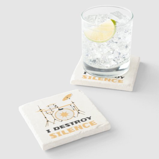 Ich zerstöre Stille Funny Drummer Steinuntersetzer (Seitenansicht)