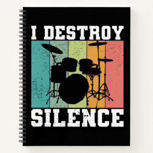 Ich zerstöre Stille störte Vintage Drummer Retro Notizblock