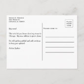 Ich ziehe nach Chicago über Ihre Worte und Ihr Fot Ankündigungspostkarte (Rückseite)