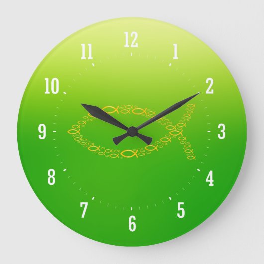 Ichthus - Christian Fish Symbol Wall Clock Große Wanduhr (Vorderseite)