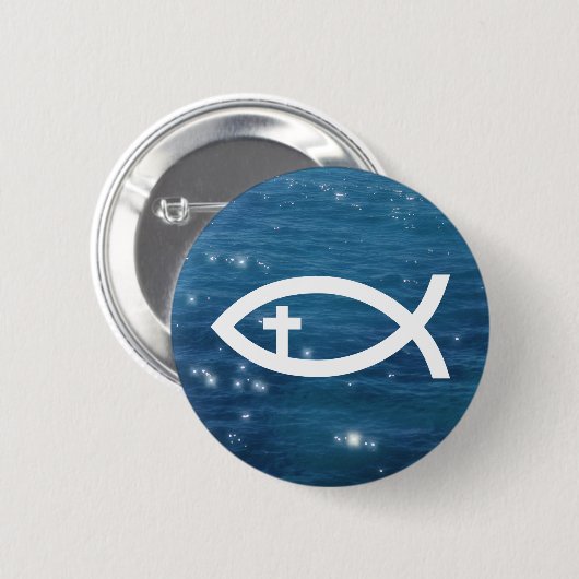 Ichthus - christlicher Fisch mit Kreuz Button (Vorne & Hinten)