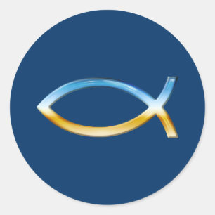 Ichthus - christlicher Fisch-Symbol-Himmel u. Runder Aufkleber