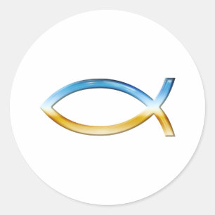 Ichthus - christlicher Fisch-Symbol-Himmel u. Runder Aufkleber