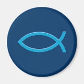Ichthus - Christliches Fischsymbol - Blau Magnet (Vorne)