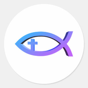 Ichthus   Christliches Fischsymbol mit Crucifix-Kl Runder Aufkleber