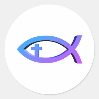 Ichthus | Christliches Fischsymbol mit Crucifix-Kl Runder Aufkleber
