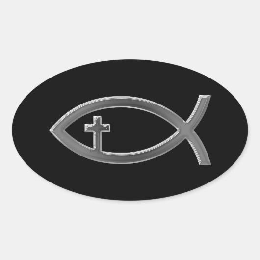 Ichthus - Christliches Fischsymbol mit Crucifix Ovaler Aufkleber (Vorderseite)