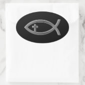 Ichthus - Christliches Fischsymbol mit Crucifix Ovaler Aufkleber (Tasche)