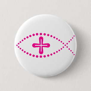 Ichthus Pink Christlich Fisch Button