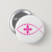 Ichthus Pink Christlich Fisch Button (Vorne & Hinten)