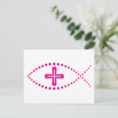 Ichthus Pink Christlich Fisch Postkarte (Stehend Vorderseite)